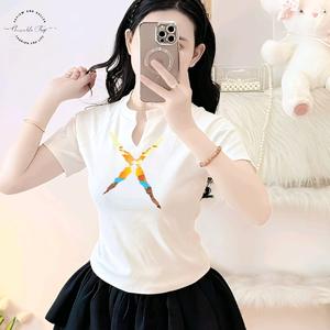 Áo Thun Nữ Cổ Trụ Chữ V In Hình "Chữ X Luffy", Chất Vải Thun Borip, Voan Women Top Trắng
