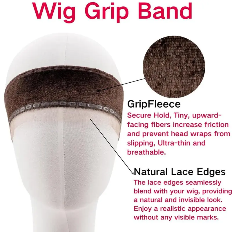 Wig Grip Band, 2 Counts Adjustable Wig Gripper with Ear-cutouts, Natural Lace Edge, Adjustable Non-slip Off Band with Velcro, Comfortable & Breathable 4