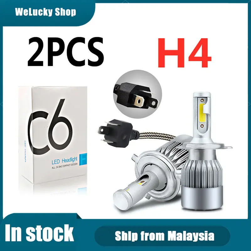 Bóng đèn LED cho đèn pha ô tô, Bộ chuyển đổi tất cả trong một C6 h4 H7 9003 hi / low, 2 chiếc, Chip COB, 3800 LM, Bóng đèn chùm trắng mát 6000K, Chống thấm nước IP68, Thích hợp cho đèn pha ô tô 0