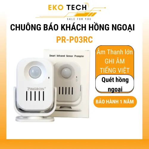 Chuông báo khách tự động PINGRON PR-P03RC hỗ trợ ghi âm tiếng Việt, âm thanh lớn và có tích hợp hồng ngoại không dây