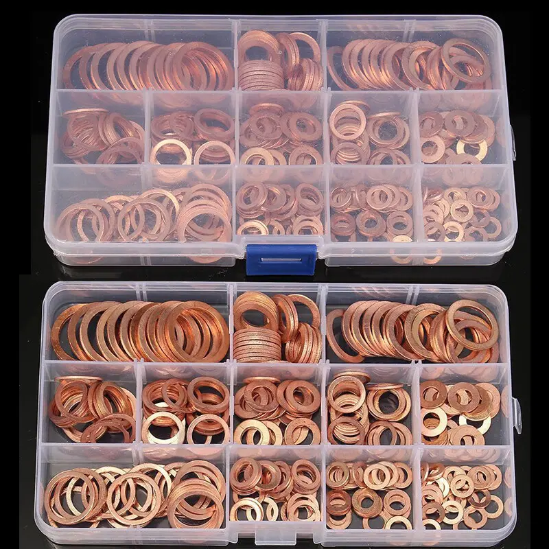 200ชิ้นทองแดงน็อตพร้อมแหวนรองและชุดสลักเกลียวแหวนแบนซีล Mechanical Repair ทำงานชุดรวมอุปกรณ์กล่อง/M8/M10/M12/M14สำหรับน้ำมัน Plug กันชนรถ รัดชุดซ่อม ตัวล็อค ชุดประตูกดแผงกันชนสกรูรัดชุด รถยนต์ Car รถยนต์ Car