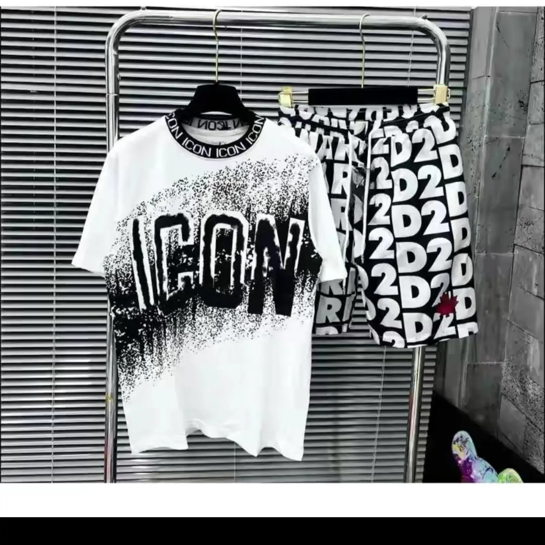 Bộ Quần Áo Thun DSQ Vẩy Sơn Chữ Icon Hotrend Hè 2024, Mẫu Quần áo Hè Nam Hot Chất Liệu Cotton Siêu Thoáng Mát Menswear