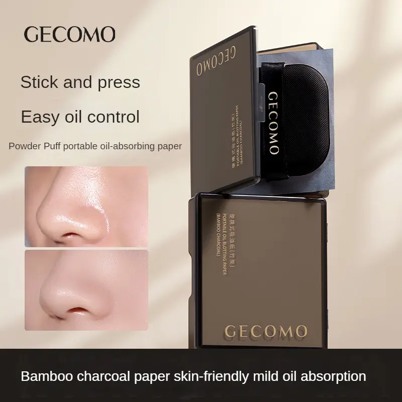 GECOMO Portable Oil-absorbing Paper With Powder Puff Lens, Oil-skin Universal Long-lasting Non-removing Make-up, Oil-controlling Makeup-holding Bamboo Charcoal Oil-absorbing Paper