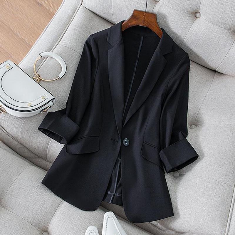 Áo Khoác Vest, Dành Cho Nữ, Màu Trơn Thẳng, Chống Nhăn, Ve Áo, Cổ Áo Có Mỏ Vịt, Áo Cardigan Một Hàng Cúc, Tay Áo Ba Phần Tư, Phong Cách OL, Thích Hợp Cho Chuyến Đi Công Tác Trang Trọng, Áo Khoác Nữ 5