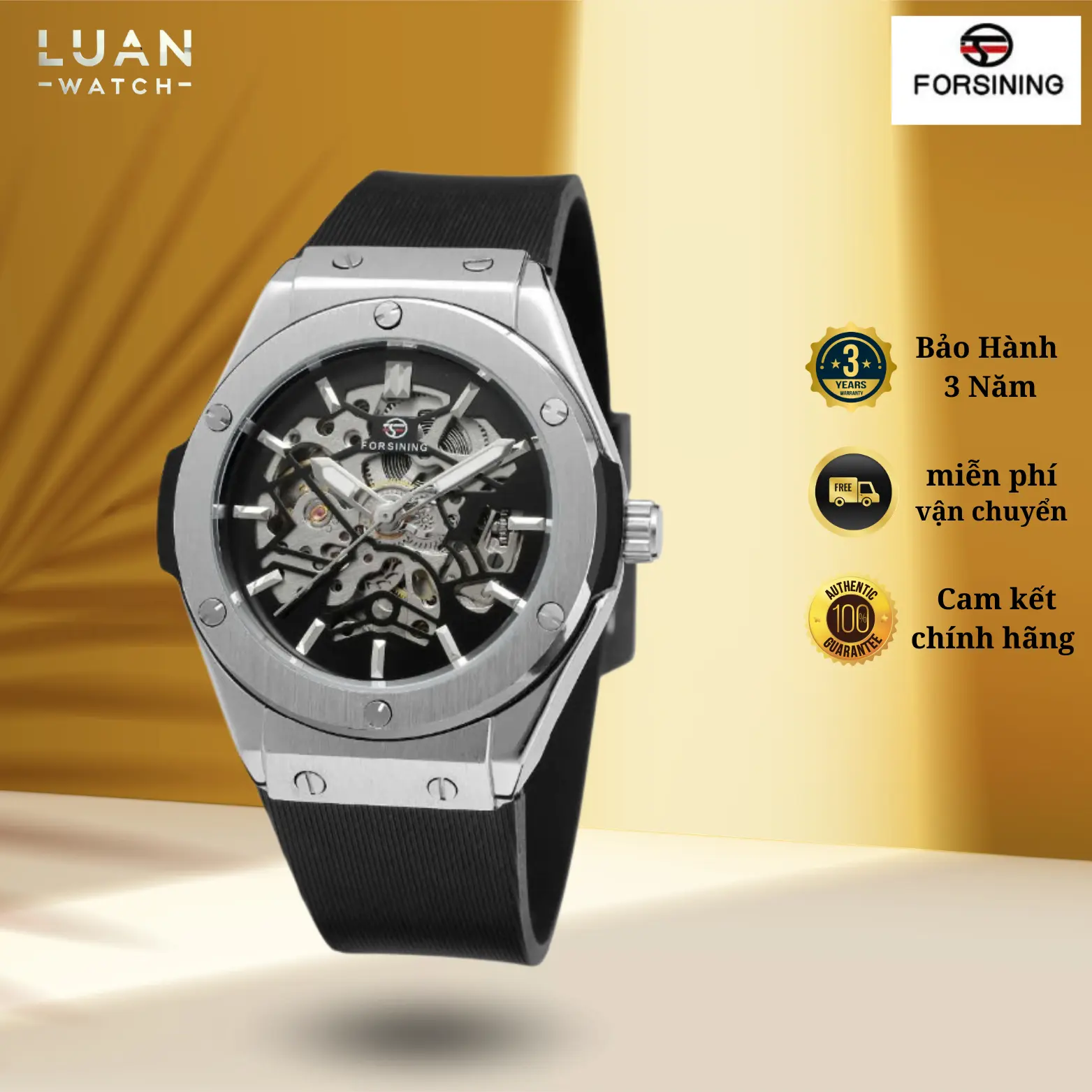 [Dial Lộ Cơ] Đồng hồ cơ nam Forsining Tự Động Thiết kế HB dây silicon (Full Box Da), Watch Đeo Tay