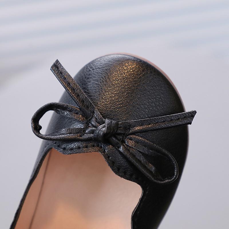 Gaya Korea Ikatan Simpul Bayi Gadis Kulit Datar Sepatu Warna Solid Ruffle Sol Lembut Anti Licin Sepatu Anak 2- 8 Tahun 5
