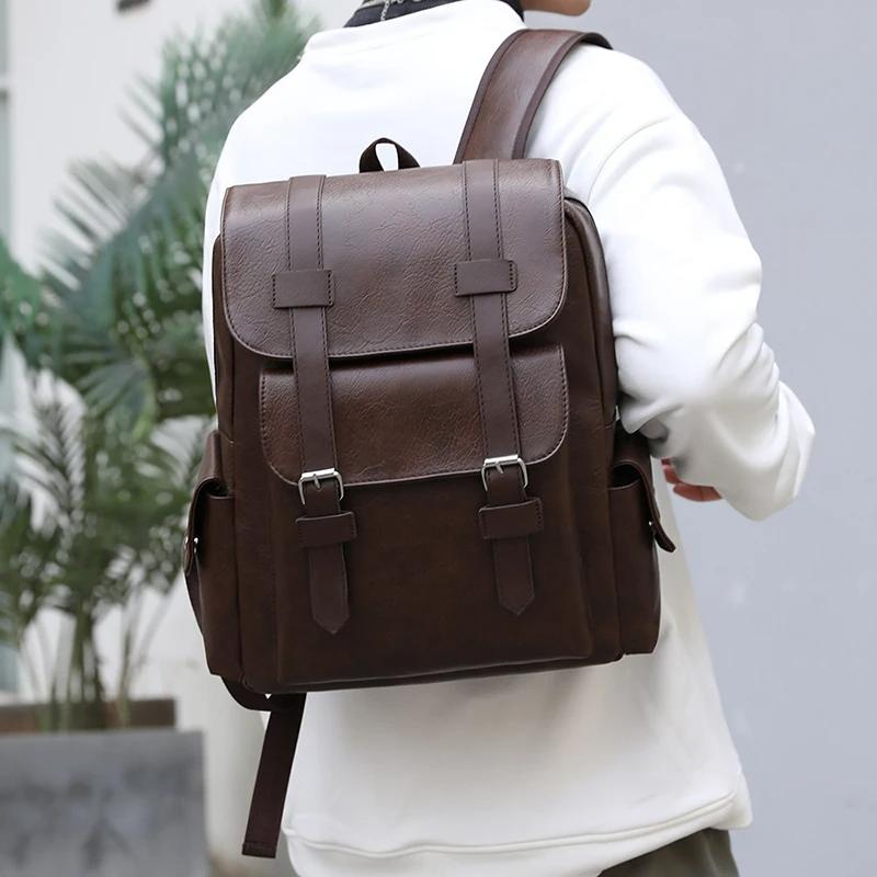 Product Introduction of Men's Backpack PU Leather Bagpack Large Laptop Backpacks Travel Multi Male  Black Schoolbag College Style 13