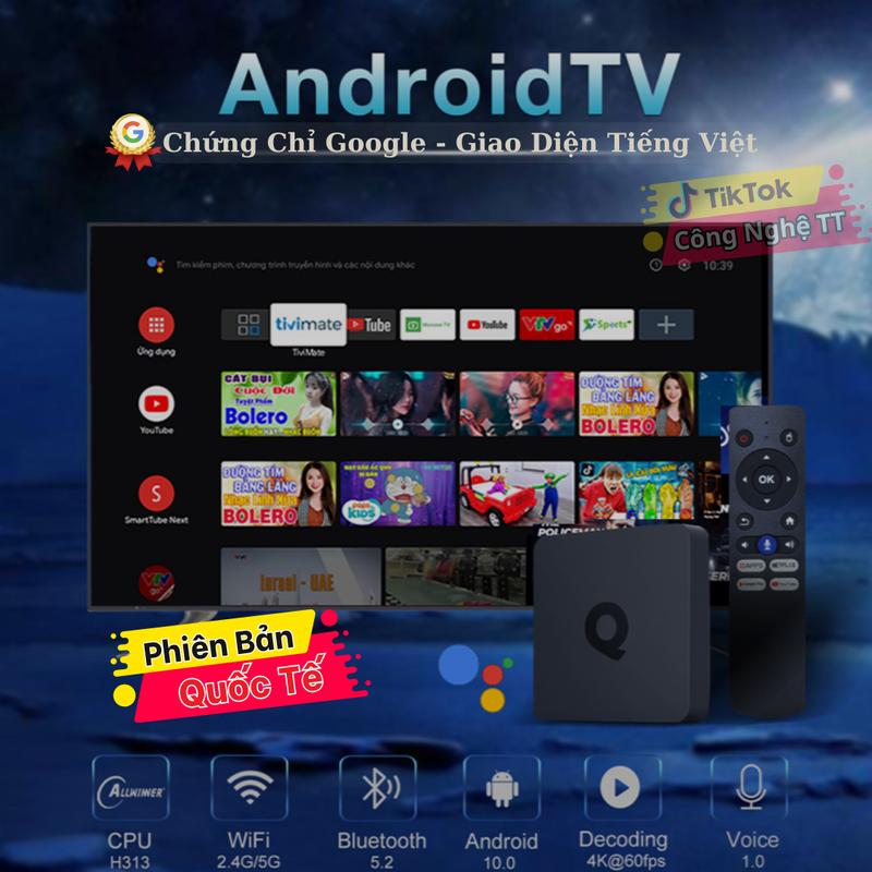 Android Tivi Box Qixi Q1 - Ram 2G - Bluetooth - Netflix - Remote Tìm Kiếm Giọng Nói