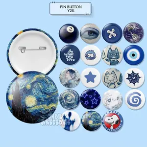 Pin.nita  44 - Pin Button Aesthetic Ukuran 44mm Blue Series untuk Tas & Jaket Desain Vintage Minimalis Dreamy dan Cute Hadiah Teman Merchandise Komunitas  Hadiah, Clips, Penjepit, Bros