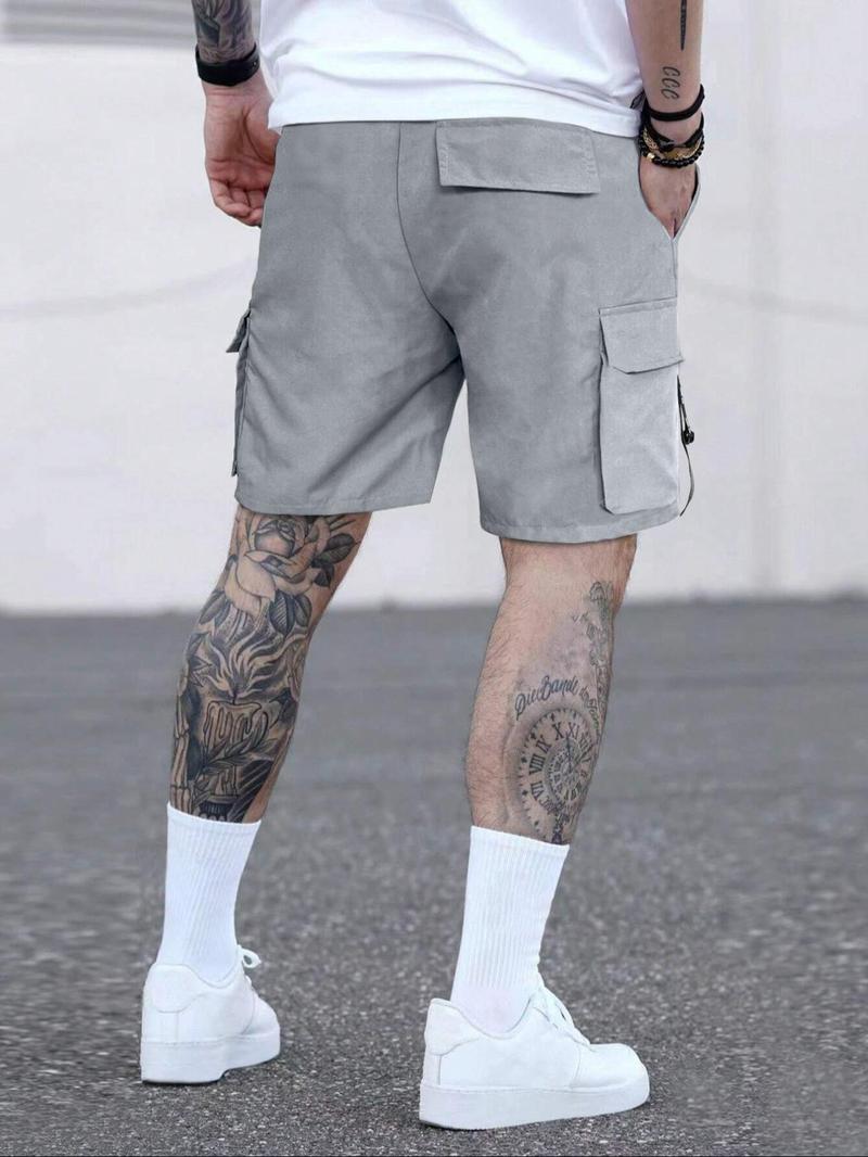 Product Introduction of Men's Solid Drawstring Waist Cargo Shorts, Street Fashion Casual Loose Pocket Straight Leg Shorts for Daily Outdoor Wear, Mens Shorts, Summer Outfits 2024, Mens Bottoms for Summer, Menswear, Going Out Outfits 2024 20