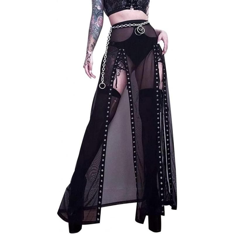 Mesh maxi skirt with slits best sale