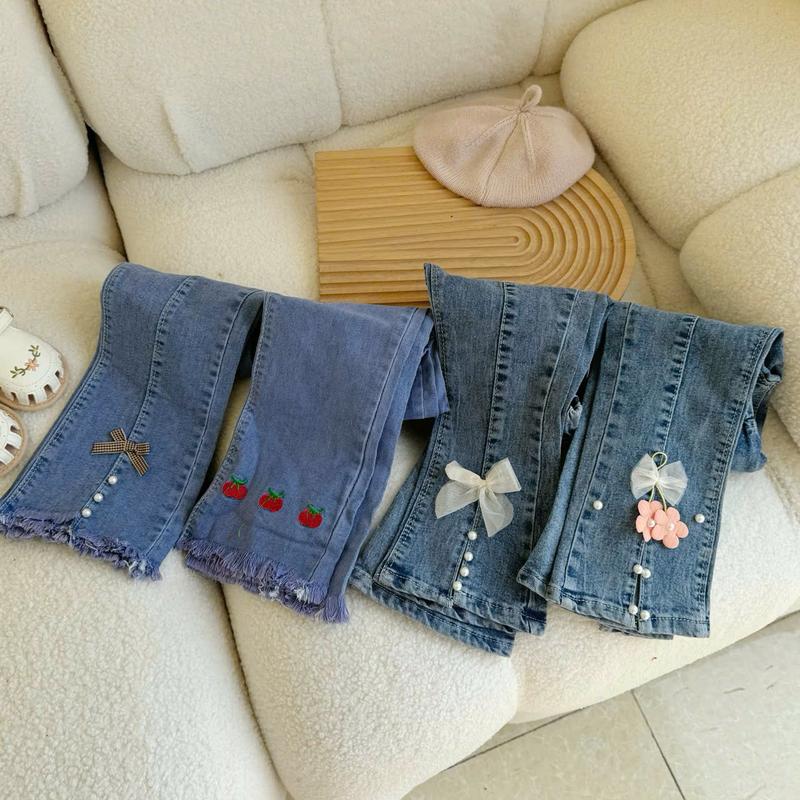 [Baobao kids] QUẦN JEAN ỐNG LOE QCCC XẺ GẤU ĐÍNH NƠ CHO BÉ GÁI -M166