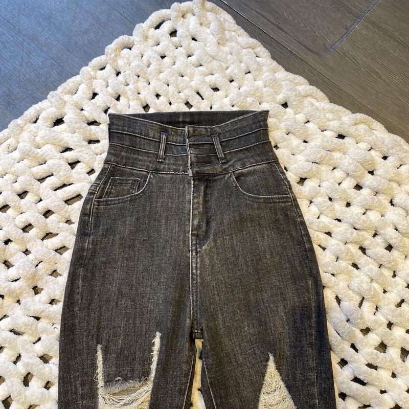 Quần jeans ( R41 ) co giãn 4 chiều nữ, lưng siêu cao, thiết kế rách - Women's Pants 1