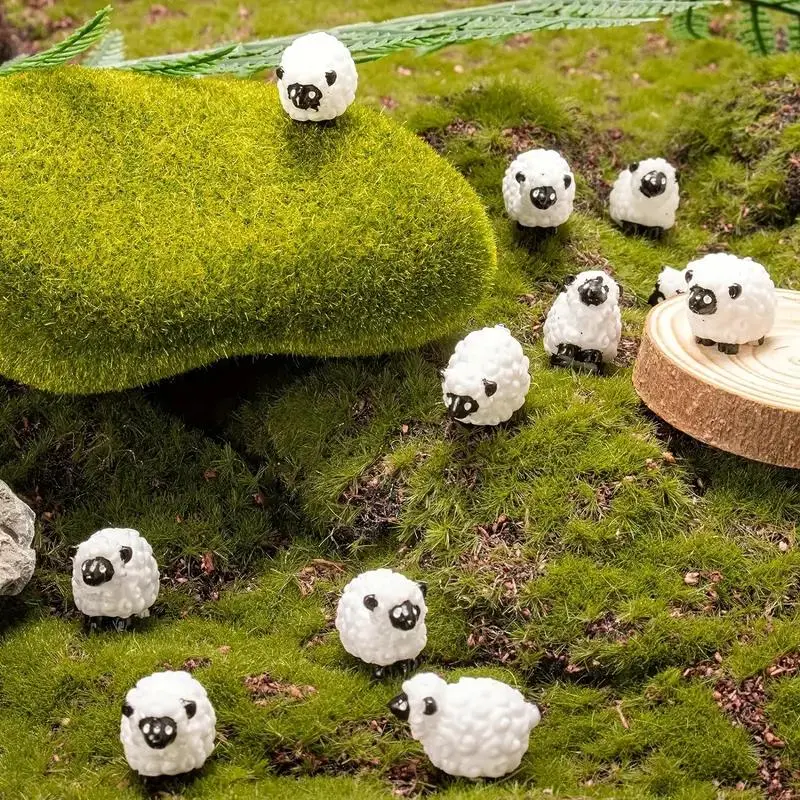 Mini Sheep Design Resin Figurines, 10pcs Cute Little Figurines, Fairy Outdoor Moss Ornaments, Landscape Figurines, Garden DIY Ornament Accessories 5