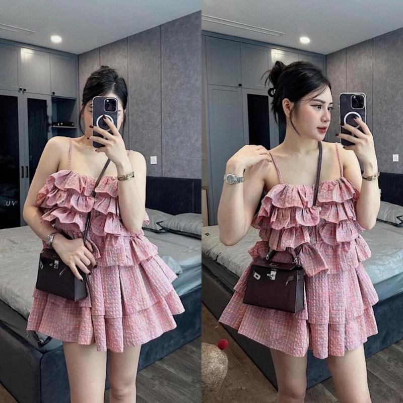 Sét bộ áo 2 dây croptop caro kèm chân váy xòe sét bộ đi chơi dễ thương bigsize Kim Ngân từ 50 kg đến 100 kg M/L/XL/XXL SBTH27