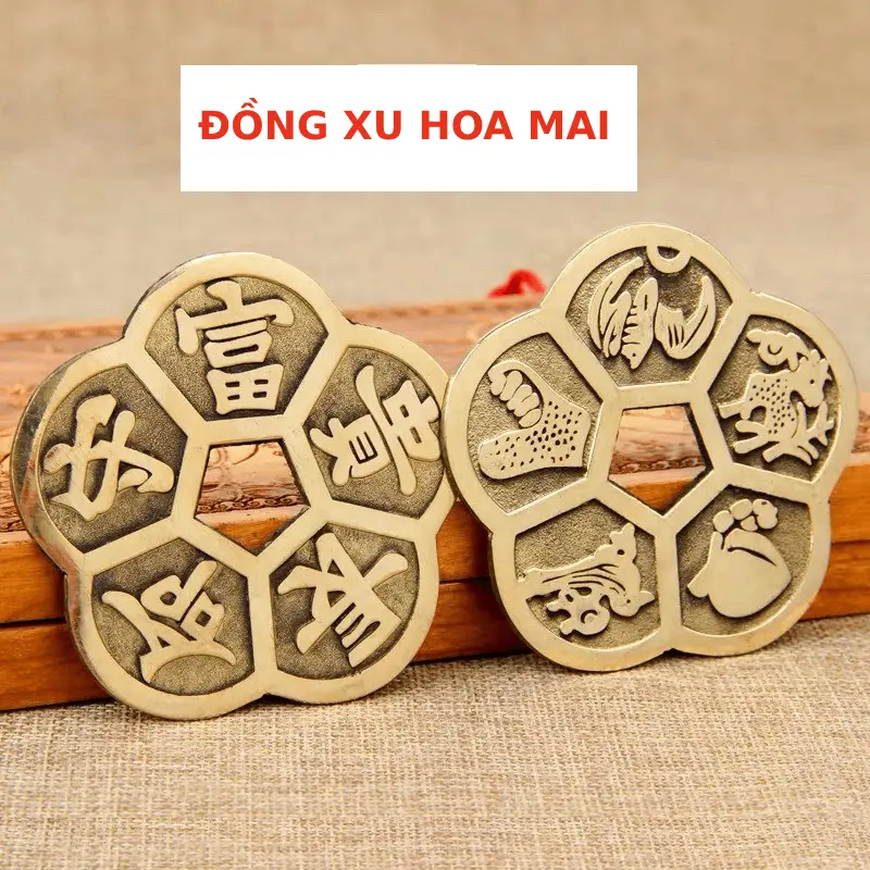 Đồng Xu Hoa Mai Kim Tiền 5 Cánh Bằng Đồng < ĐÃ XIN LỘC >. Chiêu Tài ,Phúc Khí ,Trang Trí Phong Thủy