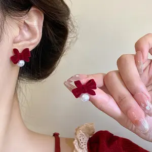 Anting Korean Style Ribbon Black Red DBA1317 S925