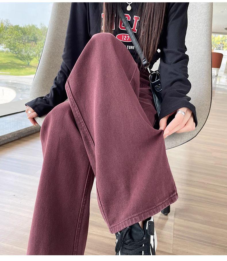 Product Introduction of Quần Jean Thẳng Màu Đỏ, Phong Cách Cổ Điển Dành Cho Nữ, Hàng Mới Về Mùa Thu 2024, Cạp Cao, Dáng Rộng thụng, Ôm Sát, Quần Ống Rộng 9