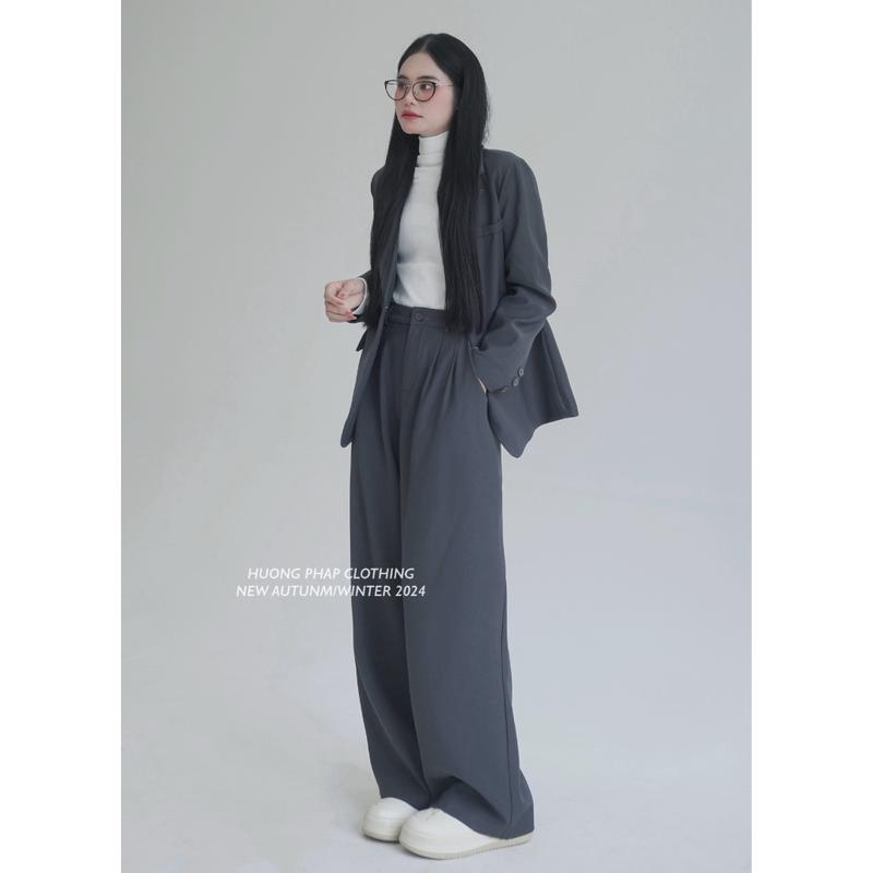 SET VEST ÁO BLAZER BASIC MÀU XÁM LÔNG CHUỘT CÙNG QUẦN ỐNG XUÔNG ĐỨNG FORM HÀNG QC LOẠI 1 BY HUONGPHAPCLOTHING