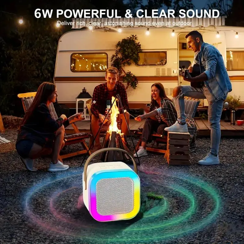 Portable Mini Karaoke Speaker with 2 Microphone, Rechargeable Wireless Outdoor Speaker with RGB Light, Home Singing Karaoke Wireless Outdoor Speaker, Remote Wireless Microphones, Colorful, Multifunction, Neon, Karaoke Machine, Adjustable 4