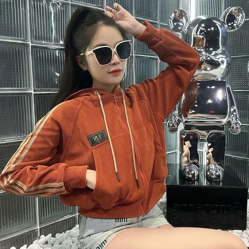 ÁO KHOÁC NỮ NHUNG TĂM LEN SỌC TAY 5 TÚI 40kg-62kg Nữ Women Jacket Top áo chống nắng nữ