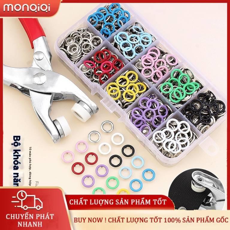 Kìm bấm tay nút năm ngạnh với 100 bộ phận nút, bộ nút năm ngạnh cho áo liền quần, nút ẩn cho quần áo trẻ em, sử dụng tại nhà, dễ sử dụng, bộ kìm nút quần áo, bộ kìm nút