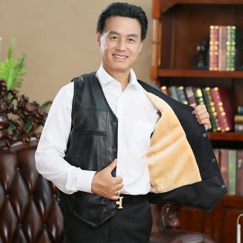 Product Introduction of Áo Ghi Lê Da Mùa Đông, Áo Vest Thường Ngày Cho Nam Trung Người Già Và Tuổi, Lót Lông Cừu, Dày Dặn, Ngoại Cỡ, Áo Khoác Da, Quần Áo Nam, Giảm Giá Lễ Hội, Giá Cả Phải Chăng 19
