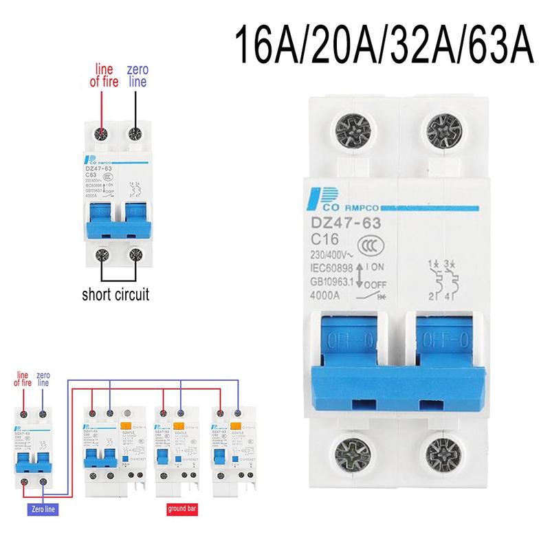 Pemutus Litar, PV Solar, 16-63A, 400V AC, 2 Tiang, Pengawal Caj ...