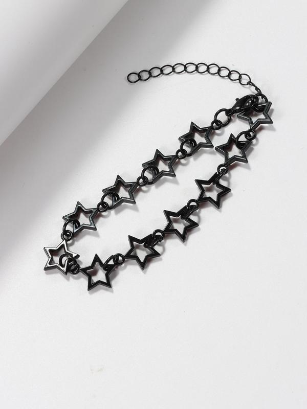 Black Star Design Link Bracelet, Fashionable Alloy Jewelry for Women & Men for Party, Modern Daily Clothing Decor, Trendy All-match & Exquisite Jewelry for Birthday Gift 5