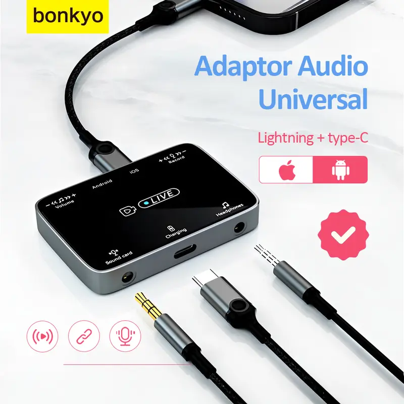 Bonkyo Live Streaming Dock Audio Live Stream Converter 2 in 1 Lightning Type C for Android / Iphone 2