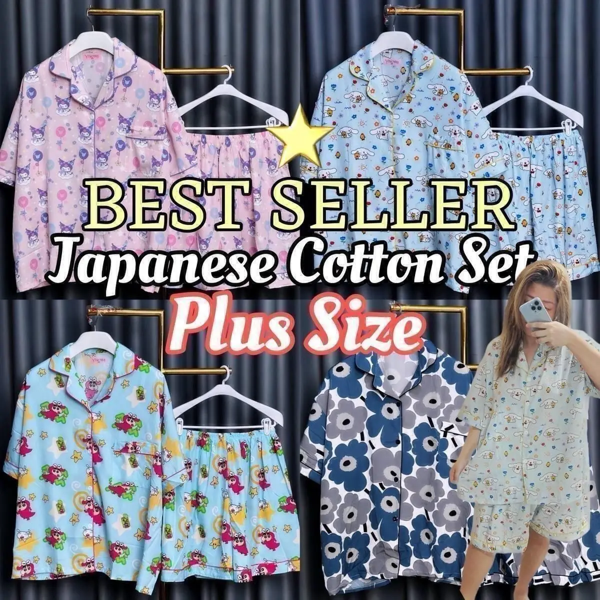 (SS) Japanese Cotton Polyester Silk Plus Size (SHORT SLEEVE + SHORT PANTS SET)