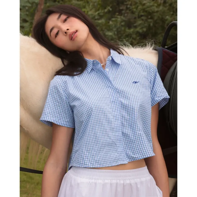TheBlueTshirt - Áo sơ mi tay ngắn sọc caro phom ngắn cho nữ - BlueMade Boxy Shirt - Boxy 4