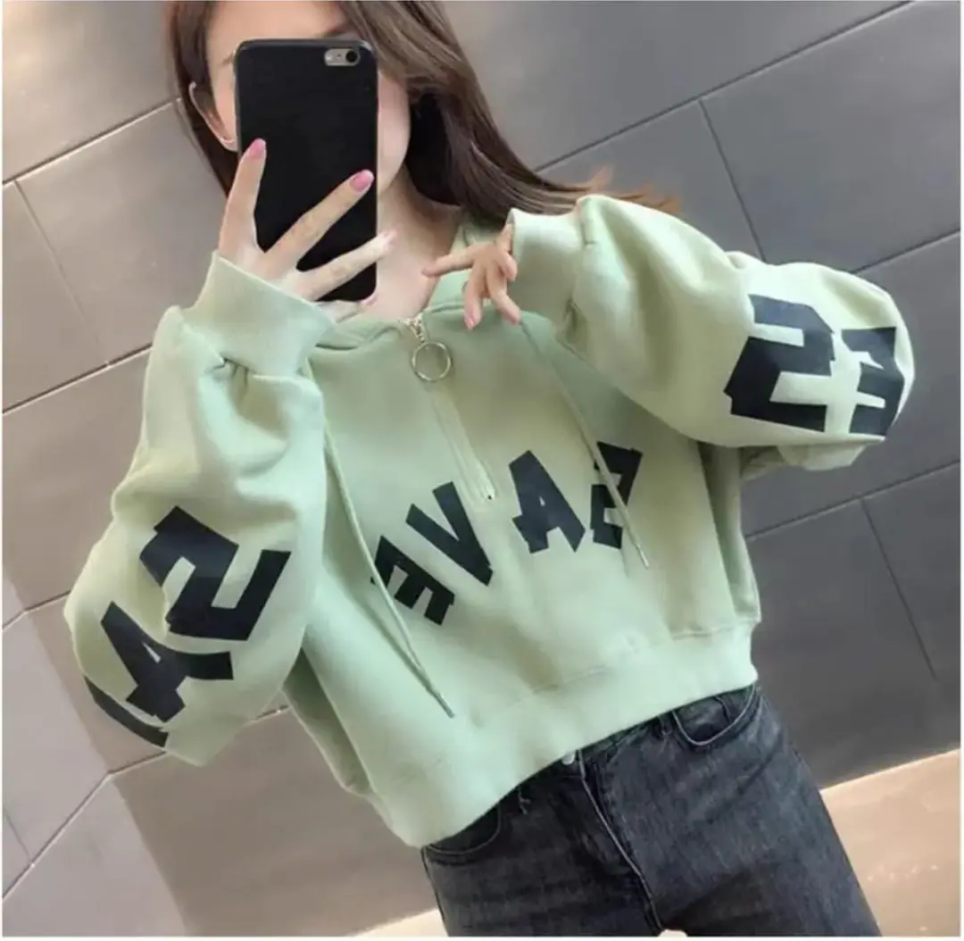 SAVE CROOPE ZIPER HOODIE SWEATER | SWEATER CROPE TOP WANITA