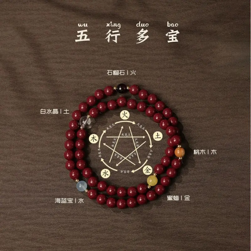 Natural raw ore high-content cinnabar bracelet, Zijin sand bracelet, multi-ring five elements bracelet for women