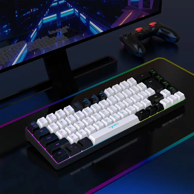 HXSJ Wired Keyboard & Mouse (1 Set), Compact 68 Keys Mini Wired Keyboard with RGB Backlight, Suitable for Gaming PS4 Xbox PC Laptop Mac 5