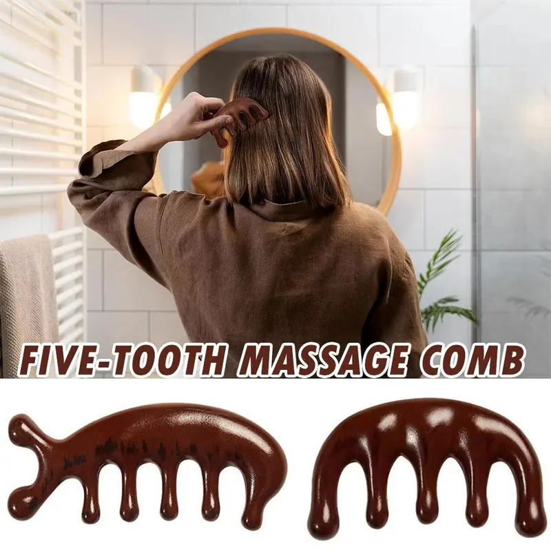 Lược Mát Xa Kinh Tuyến Cơ Thể, Thiết Kế Năm Răng,  Răng Rộng,Thích Hợp Mát Xa Tóc,Vật liệu nhựa 1