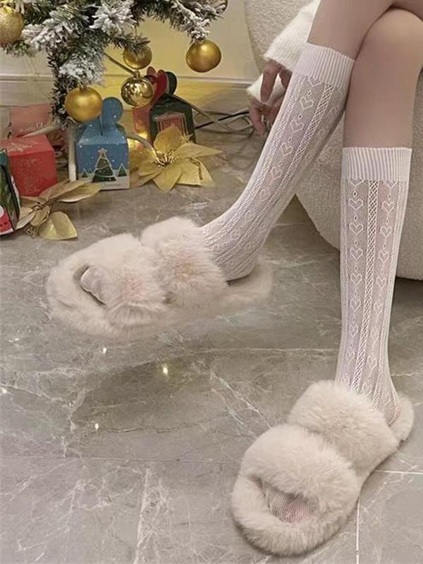 Women's 1 Pair Heart Design Hollow Out Lace Over The Calf Socks, Casual Soft Comfy Breathable Socks, Ladies Socks for Cosplay Lolita Daily Wear 3