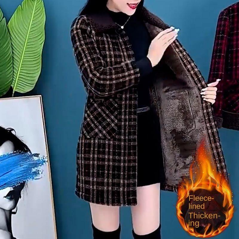 Product Introduction of Áo Khoác Dài Trung Bình Thời Trang, Thiết Kế Kẻ Sọc, Lót Lông Cừu, Dày Dặn, Thích Hợp Cho Mùa Thu Và Mùa Đông 2
