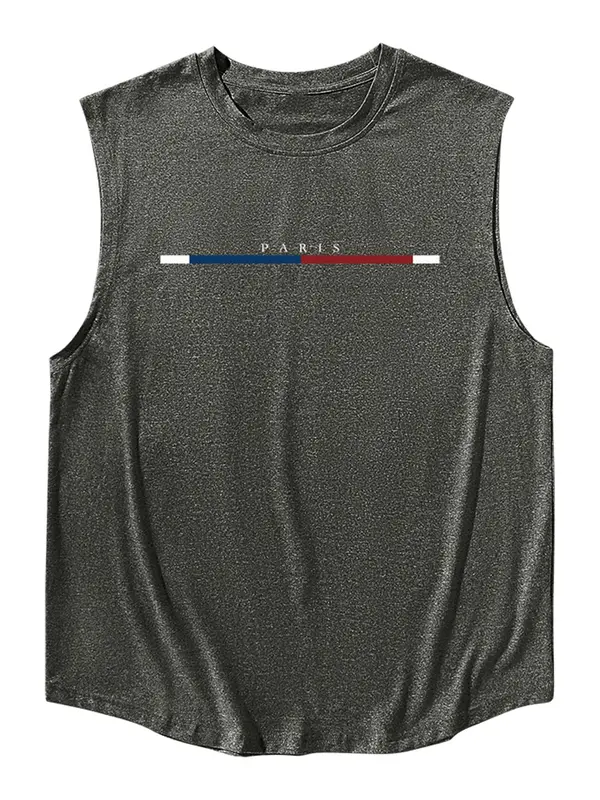 Men's Letter Print Round Neck Tank Top, Regular Fit Casual Sleeveless Crew Neck Top for Summer, Men's Clothes for Daily Wear, Socks 1