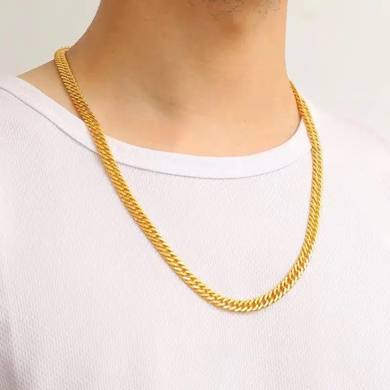 KALUNG RANTAI TINANIUM PRIA ANTI KARAT TIDAK LUNTUR WARNA GOLD