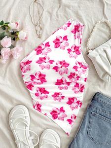 Camiseta sin mangas de un hombro con estampado floral para mujer, top casual sin mangas para verano, ropa de moda para vacaciones de verano en la playa