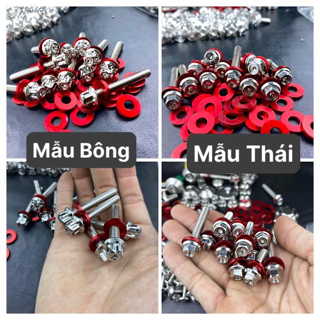 ỐC LỐC MÁY, ỐC NẮP NỒI XE SỐ , TAY GA SALAYA INOX 304 KÈM FULL LÔNG ĐỀN ĐỎ Phụ Tùng