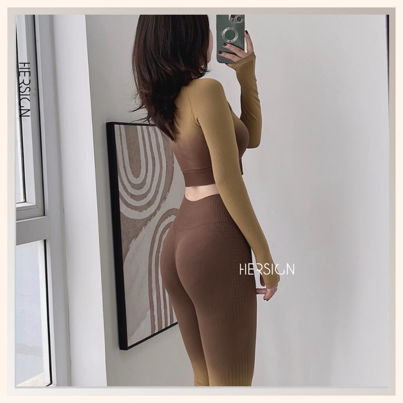 Bộ đồ tập gym Set đồ tập yoga nữ Áo croptop dài tay mẫu mới HERSIGN-SET78