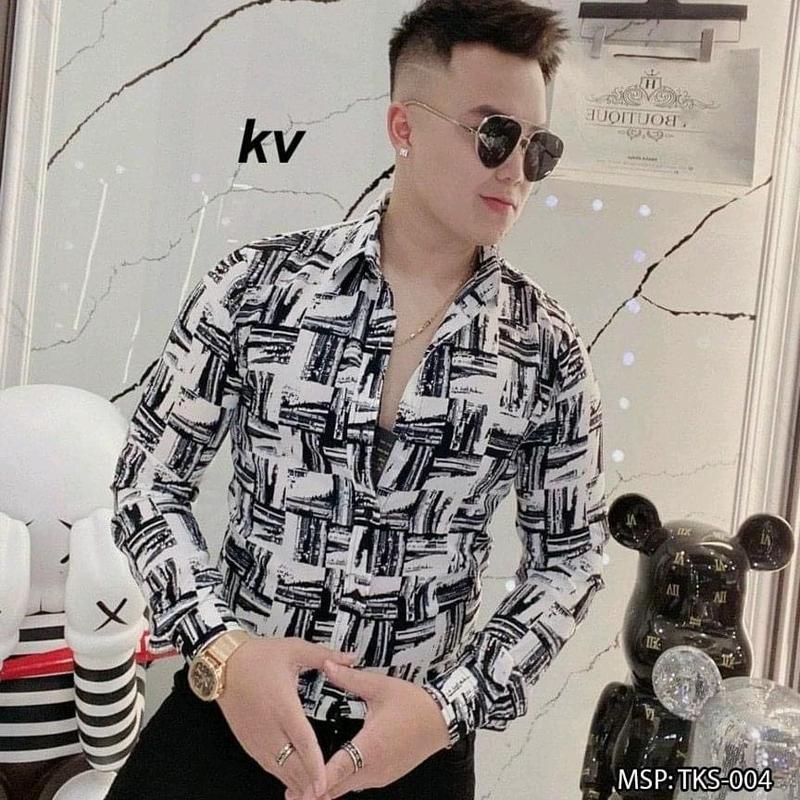 Áo sơ mi sơ mi nam dài tay chất liệu cheo 3d