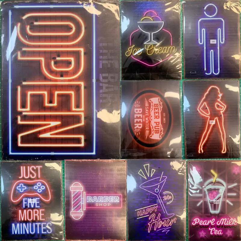 Bảng Hiệu Thiếc Kim Loại, Thiết Kế Thanh Neon, Để Đồ Trang Trí Nhà Cửa, Nhà Bếp, Nghệ Thuật Trang Trí Tường, Hành Lang, Tiệc Tùng, Tấm Phông Nền Đường Phố, Áp Phích Cổ Điển, Tấm Quán Cà Phê Câu Lạc Bộ