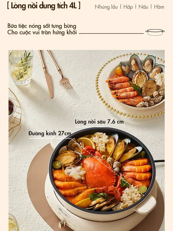 [HẤP-LẨU-NƯỚNG] Nồi Lẩu Nướng Bear 3 Khay DHG-C40W2, Dung Tích Lẩu 4L, Công Suất 1500W, Khay Lẩu/Hấp/Nướng, Nồi Lẩu Điện Hỗ Trợ Nấu Ăn, Chống Dính, Xửng Hấp To, Chiên/Xào/Nấu/Nướng Đều Được, Có Thể Để Nồi Khác Lên Nấu, Bảo Hành 18 Tháng Nồi Điện bếp  lẩu 6