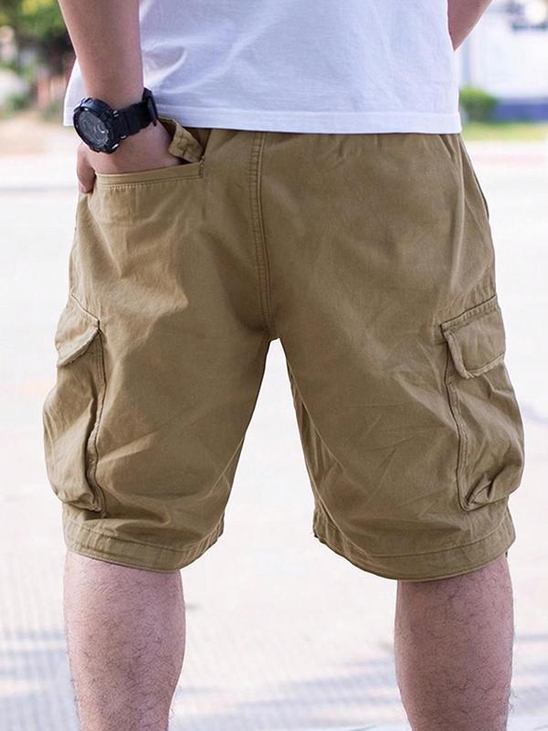 Men's Loose Solid Drawstring Waist Cargo Shorts, Casual Comfy Pocket Design Shorts for Daily Outdoor Wear, Men's Bottoms for All Seasons, Menswear, Summer Shorts 3