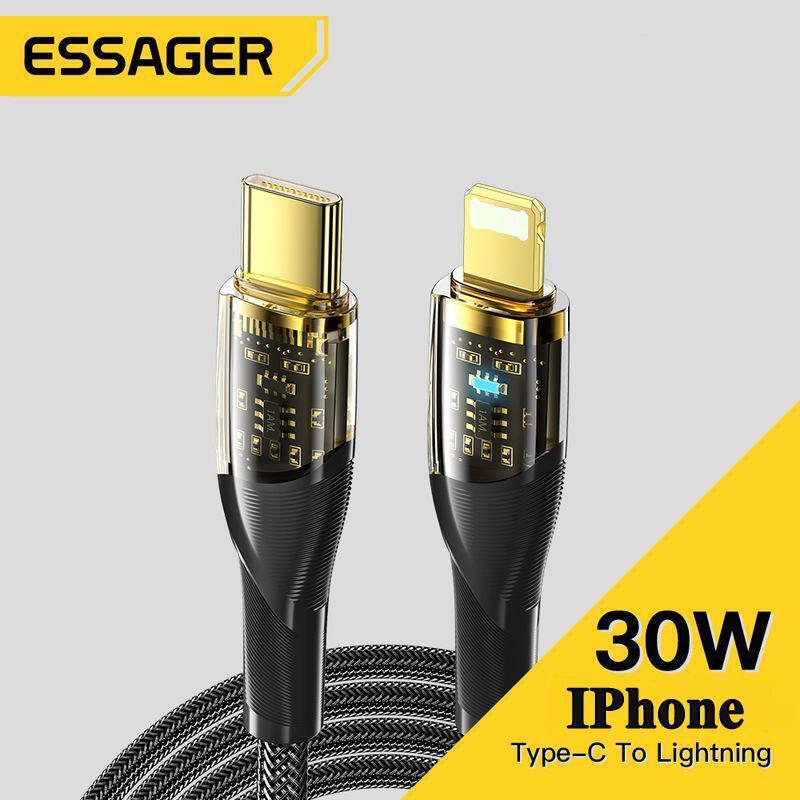 Dây cáp điện thoại ESSAGER, sạc siêu nhanh, chất liệu vải, đủ loại đầu sạc, Type C- Type C, Type C - Lightning, dây dài 2m, dùng cho Samsung, IPhone,Laptop, Macbook, Ipad, Iphone