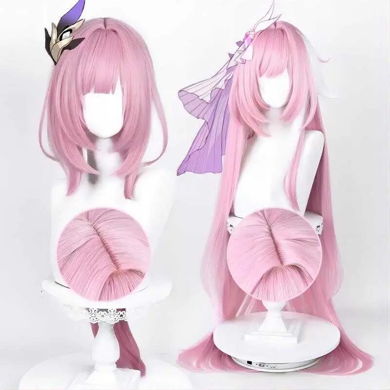 Honkai: Star Rail Elysia Cosplay Wig Long Pink White Highlight Artificial Scalp Heat Resistant Synthetic Hair Role Playing