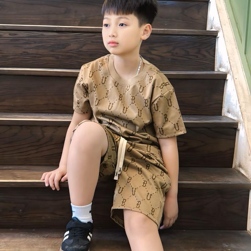 Bộ quần áo cho bé trai mùa hè M.I.N.T.K.I.D.S vải cotton chéo họa tiết chữ BU cao cấp Tay ngắn boyswear đầu lân cho lớp 5 suit Polo